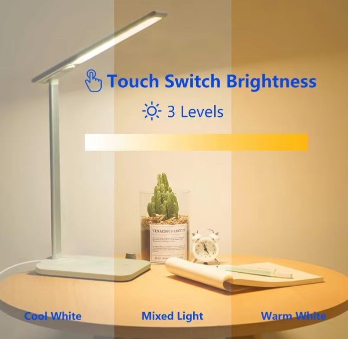 Lampă de birou LED neagră, multifuncțională, pliabilă cu încărcător wireless, modernă, pentru dormitor, birou și living [8]