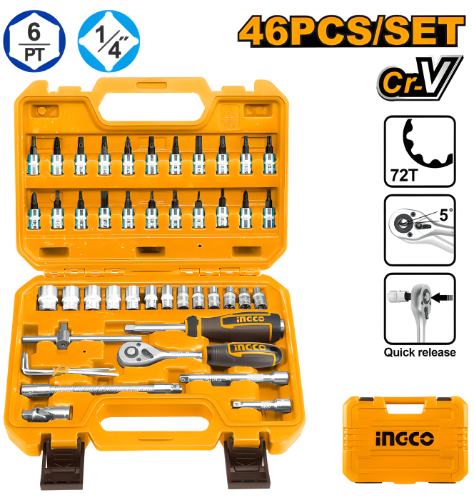 Trusă Tubulare 46 Piese 1/4 – Clichet Rapid și Accesorii [1]