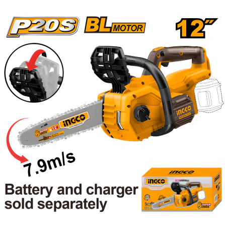 Drujbă - Motofierăstrău Electric 20V Brushless – Lamă 12", Fără Baterie, Ungere Automat