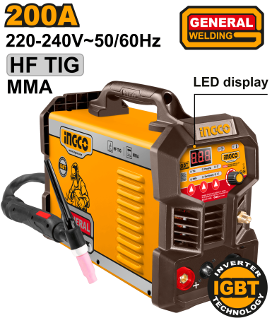 Aparate de sudură - Aparat Sudură INGCO TIG MMA 200A IGBT Pulse Spot