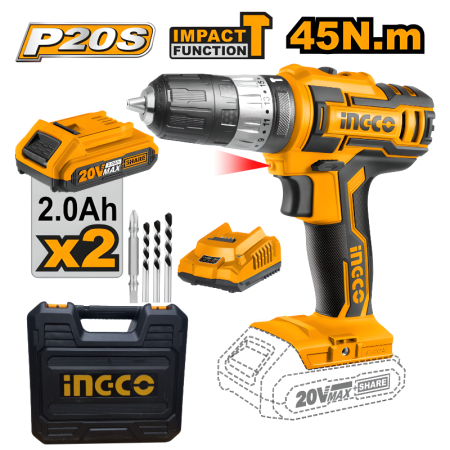 Bormașini - Bormașină cu Impact 20V + 2 Acumulatori, LED și Accesorii în Valiză