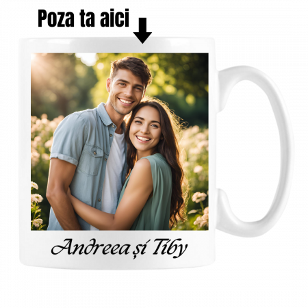 Casă și grădină - Cană albă personalizată cu poza ta și text (opțional)