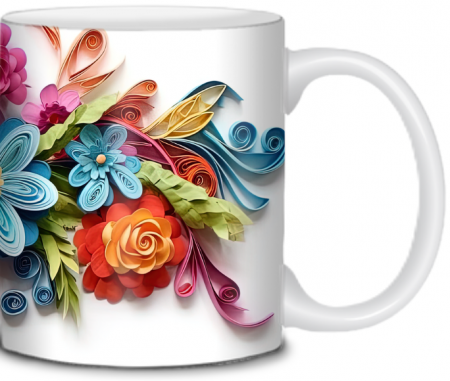 Căni - Cană florală ceramică albă 330 ml