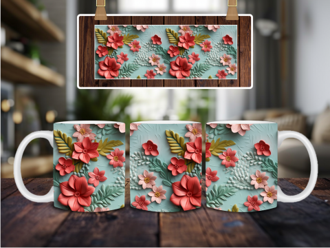 Cană cu flori 3D roz și roșii [2]