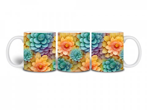 Cană cu flori 3D turcoaz și portocalii [1]