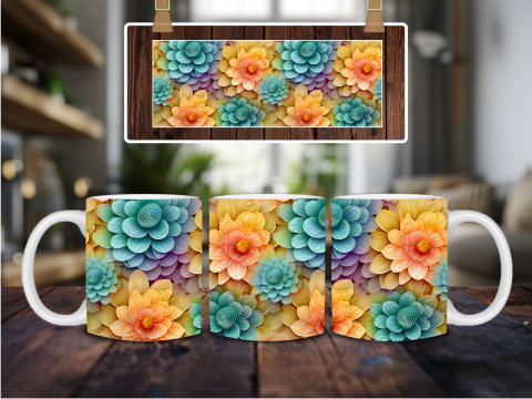 Cană cu flori 3D turcoaz și portocalii [2]