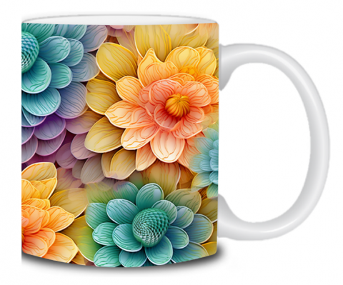 Căni - Cană cu flori 3D turcoaz și portocalii