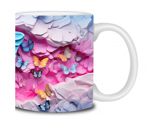 Căni - Cană cu fluturi 3D roz