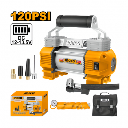 Compresoare auto - Compresor auto portabil 12V cu 2 cilindri, 120PSI, LED, Ingco AAC2508