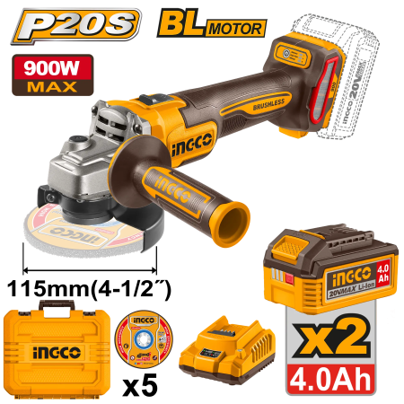 Flexuri - Flex Unghiular INGCO 20V Brushless 115mm cu 2 Acumulatori