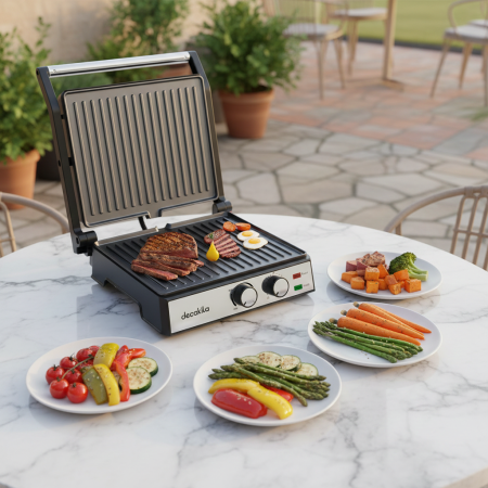 Grătar Electric 2 în 1, 2000W – Plăci Antiaderente, Cronometru și Control Temperatură [1]
