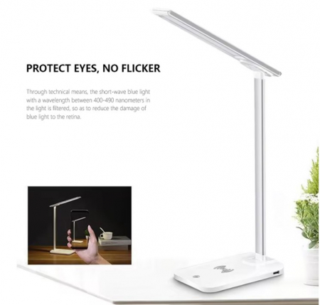 Lampă de birou LED albă, multifuncțională, pliabilă cu încărcător wireless, modernă, pentru dormitor, birou și living. [4]