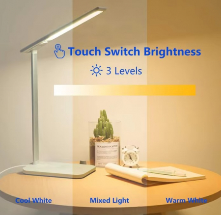 Lampă de birou LED neagră, multifuncțională, pliabilă cu încărcător wireless, modernă, pentru dormitor, birou și living [7]