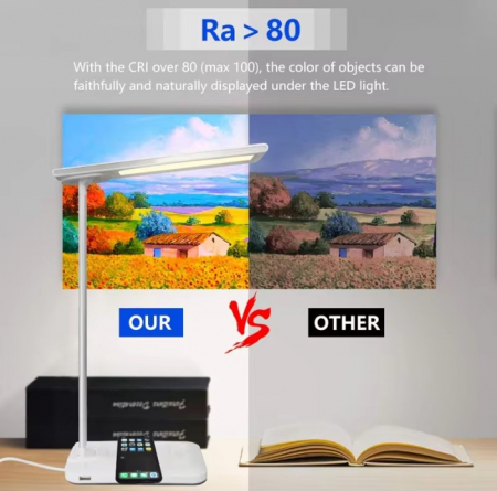 Lampă de birou LED neagră, multifuncțională, pliabilă cu încărcător wireless, modernă, pentru dormitor, birou și living [6]