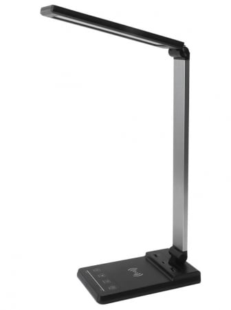 Lampi - Lampă de birou LED neagră multifuncțională cu încărcare USB și încărcător wireless rapid de 15W, control tactil, ideală pentru birou și acasă.