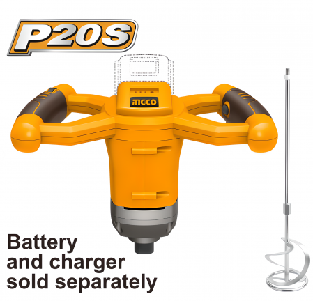 Mașină de amestecat - Mixer Electric 20V fără Baterie – Turație Reglabilă 6 Trepte, M14, Paletă Inclusă