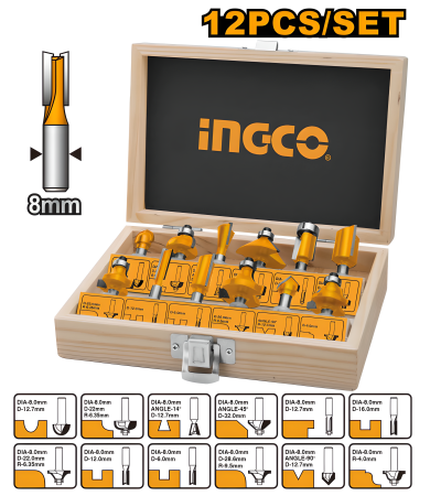 Accesorii pentru oberfreză - Set freze profilate 12pcs pentru oberfreza prindere 8mm