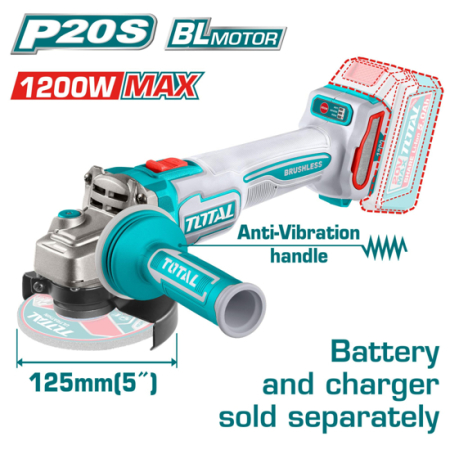 Polizoare unghiulare - Polizor Unghiular TOTAL TAGLI212027E 20V Brushless 125mm