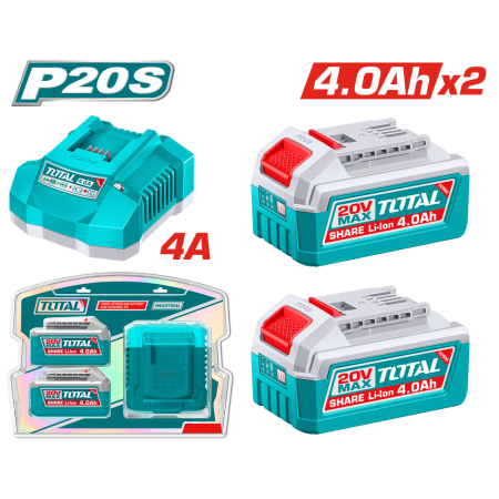 Acumulatori pentru scule electrice - set 2 baterii cu incarcator total industrial 20v 4ah