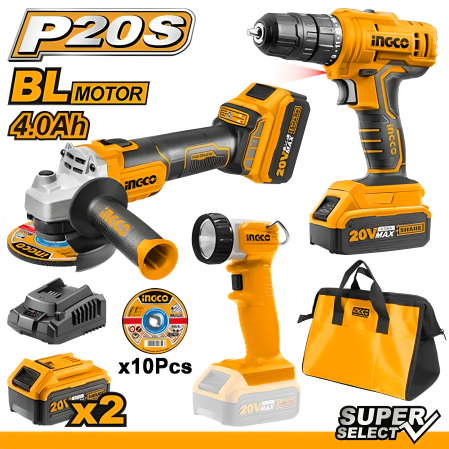 Bormașini - Set Bormașină + Flex + Lanternă 20V, BL Motor, 2x 4Ah – Performanță și Fiabilitate