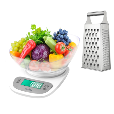 Accesorii bucătărie - Set Cântar Bucătărie 5Kg cu Bol + Răzătoare 4 Fețe Cadou
