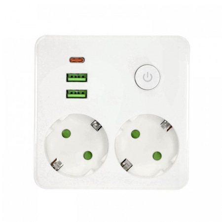 Prize, Adaptoare și Splittere Electrice - Splitter LINEA PRO FL2 2x230V + USB-A + USB-C Alb Kobi