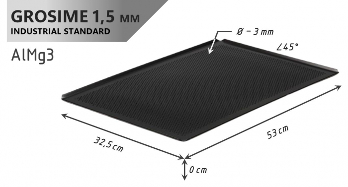 Tava Patiserie Perforata Soing, Antiaderenta, Dreptunghiulara, Aluminiu 1,5 mm, 53 x 32,5 cm, 4 laturi 45° [4]