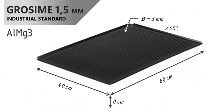 Tava Patiserie Perforata Soing, Antiaderenta, Dreptunghiulara, Aluminiu 1,5 mm, 60 x 40 cm, 4 laturi 45° [4]