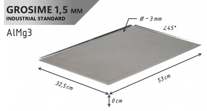 Tava Patiserie Perforata Soing, Dreptunghiulara, Aluminiu 1,5 mm, 53 x 32,5 cm, 4 laturi 45° [4]