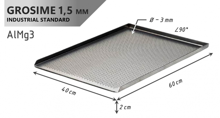 Tava Patiserie Perforata Soing, Dreptunghiulara, Aluminiu 1,5 mm, 60 x 40 cm, 3 laturi 90° [4]