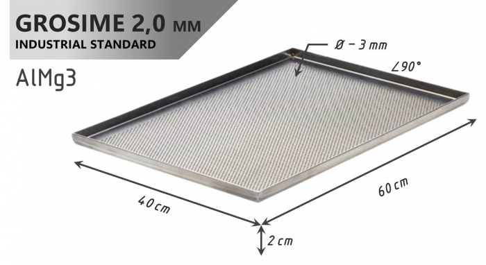 Tava Patiserie Perforata Soing, Dreptunghiulara, Aluminiu 2,0 mm, 60 x 40 x 2 cm, 4 laturi 90° [4]