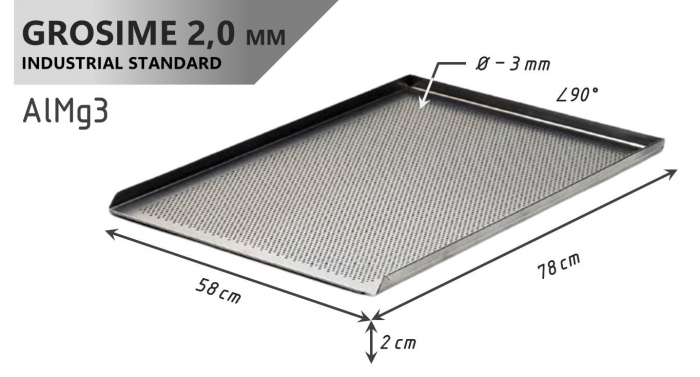 Tava Patiserie Perforata Soing, Dreptunghiulara, Aluminiu 2,0 mm, 78 x 58 cm, 3 laturi 90° [4]