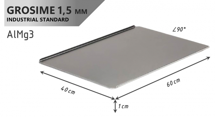 Tava Patiserie Soing, Dreptunghiulara, Aluminiu 1,5 mm, 60 x 40 cm, 2 laturi 90° [4]