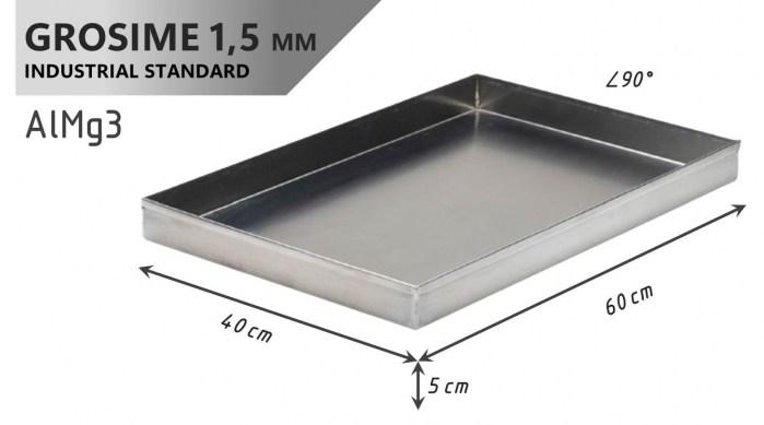 Tava Patiserie Soing, Dreptunghiulara, Aluminiu 1,5 mm, 60 x 40 x 5 cm, 4 laturi 90° [4]