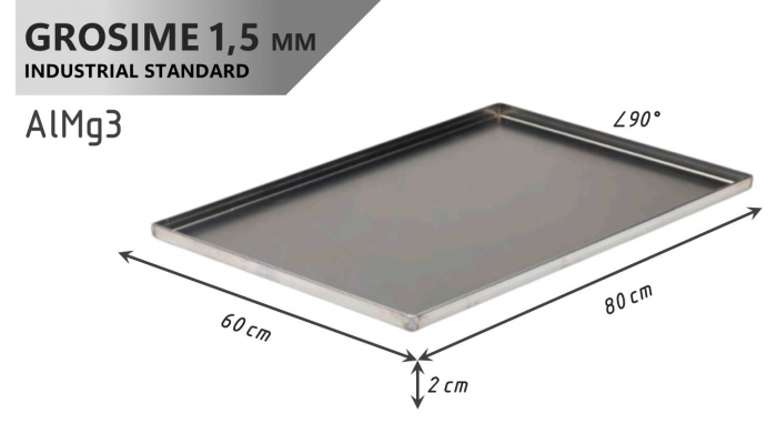 Tava Patiserie Soing, Dreptunghiulara, Aluminiu 1,5 mm, 80 x 60 x 2 cm, 4 laturi 90° [4]