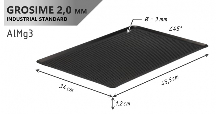Tava Patiserie Perforata Soing, Antiaderenta, Dreptunghiulara, Aluminiu 2 mm, 45,5 x 34 cm, All around 45° [4]
