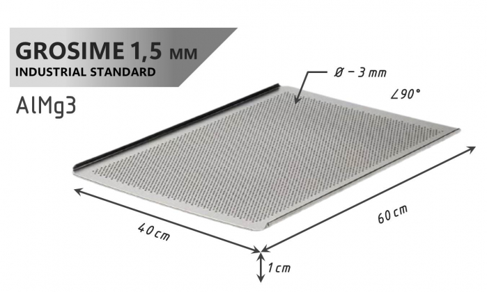 Tava Patiserie Perforata Soing, Dreptunghiulara, Aluminiu 1,5 mm, 60 x 40 cm, 2 laturi 90° [4]