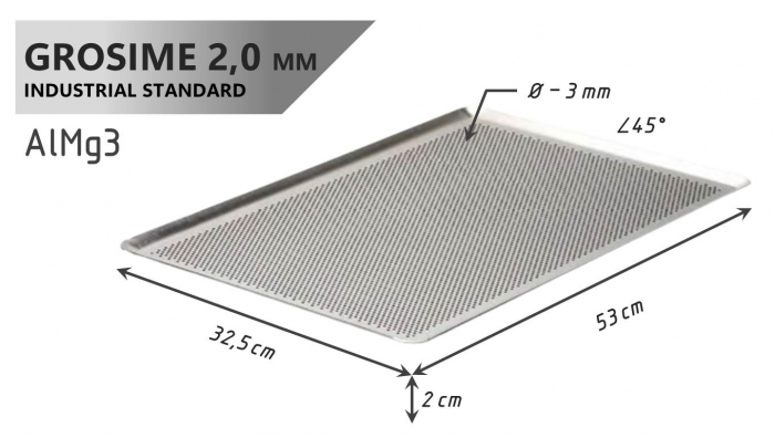 Tava Patiserie Perforata Soing, Dreptunghiulara, Aluminiu 2,0 mm, 53 x 32,5 cm, All around 45° [4]