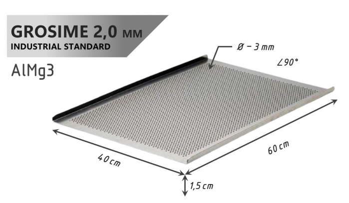 Tava Patiserie Perforata Soing, Dreptunghiulara, Aluminiu 2,0 mm, 60 x 40 cm, 2 laturi 90° [4]