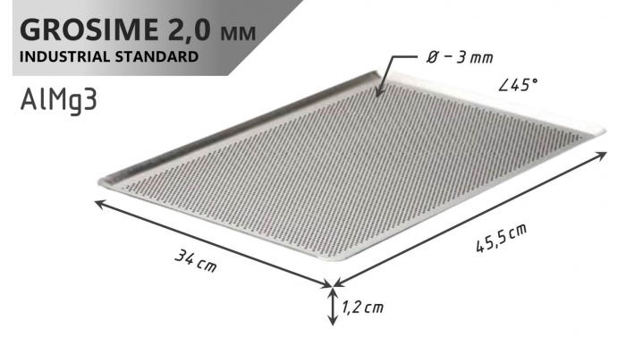 Tava Patiserie Perforata Soing, Dreptunghiulara, Aluminiu 2 mm, 45,5 x 34 cm, All around 45° [4]