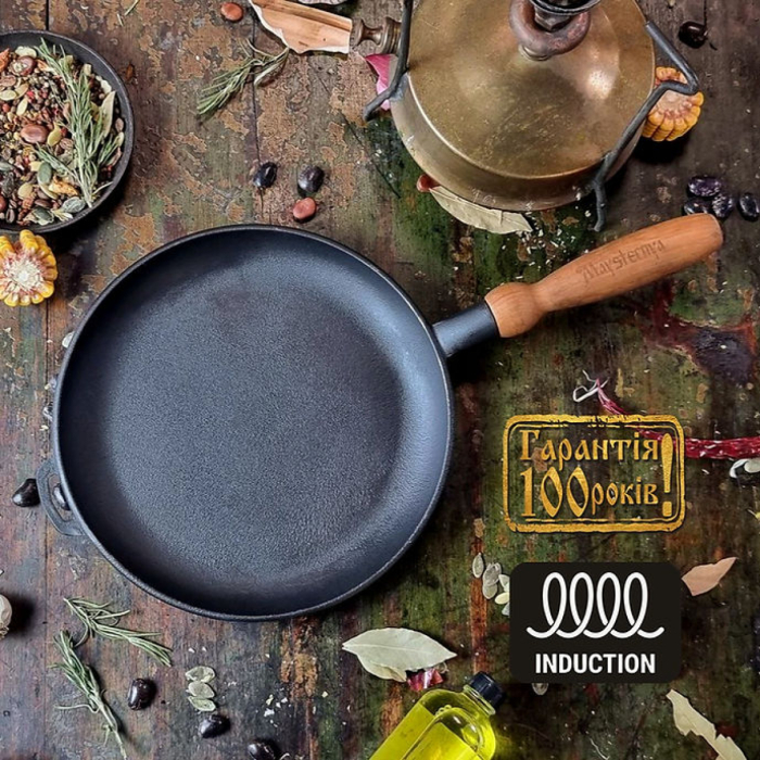 Tigaie din Fonta cu maner din lemn pentru Clatite Maysternya T301 – 24x2.5 cm [2]