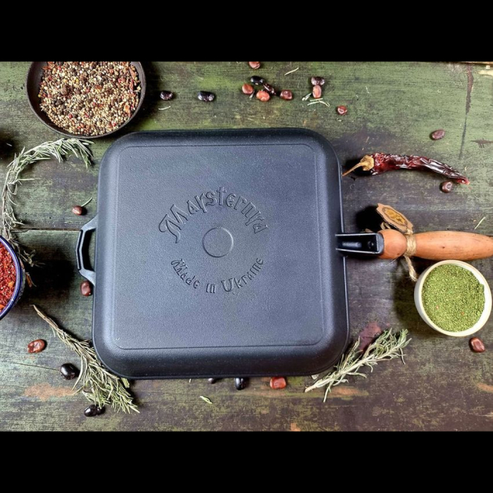 Tigaie Grill din Fonta cu Maner din Lemn Maysternya T307 – 28x28x4 cm [4]