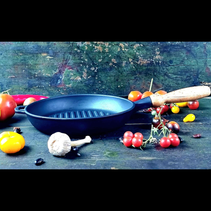 Tigaie Grill din Fonta cu Maner din Lemn Maysternya T308 – 24x4 cm [7]