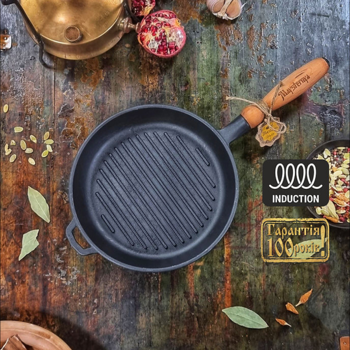 Tigaie Grill din Fonta cu Maner din Lemn Maysternya T308 – 24x4 cm [8]