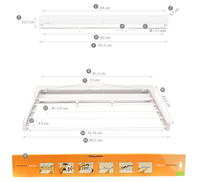 Uscator rufe Juwel Artdry 85,5 x 43,5 cm - Montabil pe perete, Alb [10]