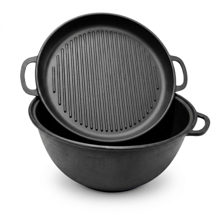 Oale din fonta - Set Ceaun din Fonta Maysternya V18CPGr – 18 L cu Capac Tigaie Grill