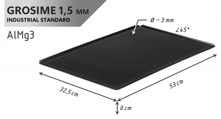 Tava Patiserie Perforata Soing, Antiaderenta, Dreptunghiulara, Aluminiu 1,5 mm, 53 x 32,5 cm, 4 laturi 45° [3]