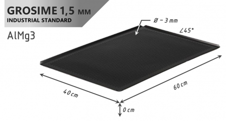 Tava Patiserie Perforata Soing, Antiaderenta, Dreptunghiulara, Aluminiu 1,5 mm, 60 x 40 cm, 4 laturi 45° [3]