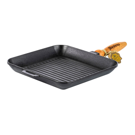 Tigai din Fonta - Tigaie Grill din Fonta cu maner din lemn Maysternya T307 – 28x28x6 cm