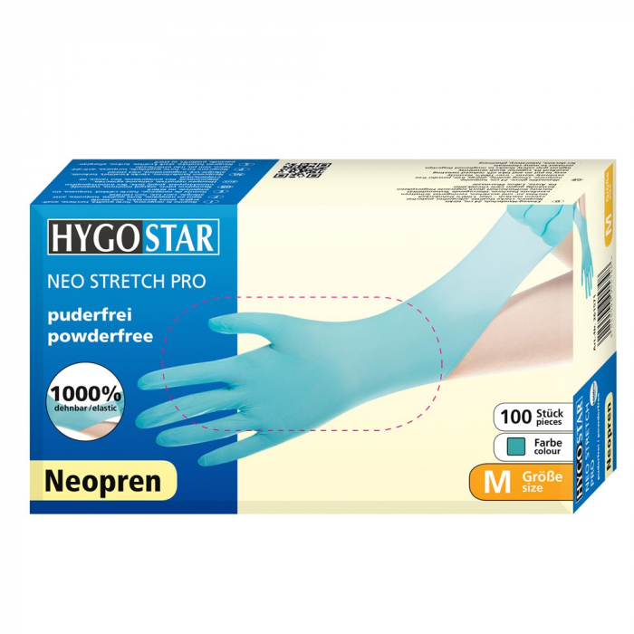 Manusi examinare NEO STRETCH PRO - neoprene  fara pudra - elasticitate 1000% - turquoise  100 buc [2]